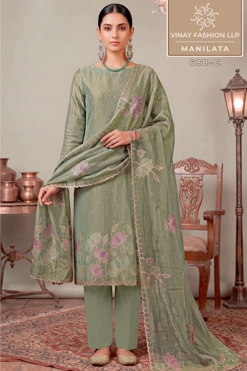 VINAY FASHION MANILATA PREMIUM SALSA SILK FANCY DESIGNER WORK SALWER KAMEEZ BEST RATE 