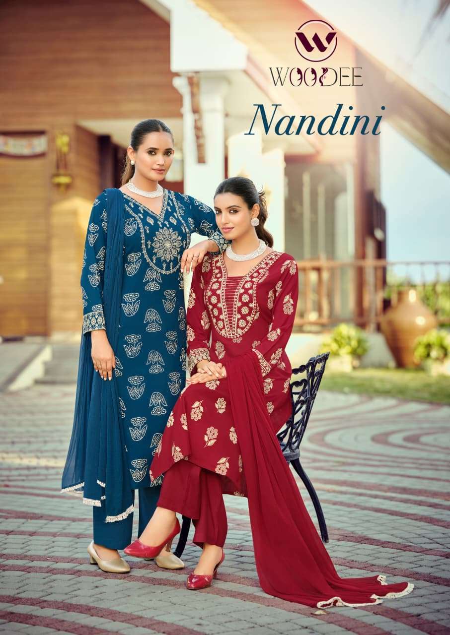 WOODEE NANDINI PREMIUM RAYON KURTI WITH PALZZO SET WHOLESALER BEST RATE 2026