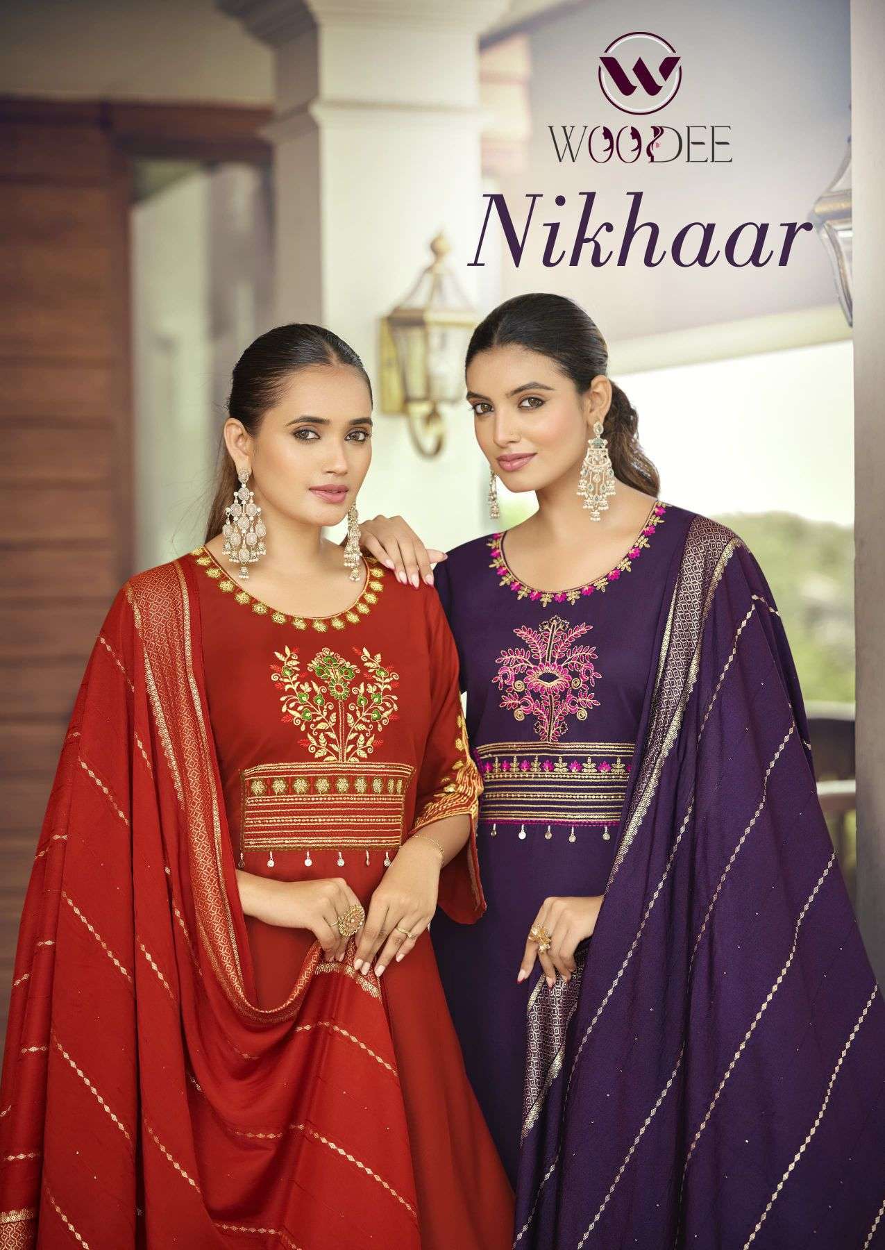 WOODEE NIKHAAR PREMIUM SOFT VISCOSE JACQUARD EMBROIDERED READYMADE 3 PCS SET WHOLESALER 