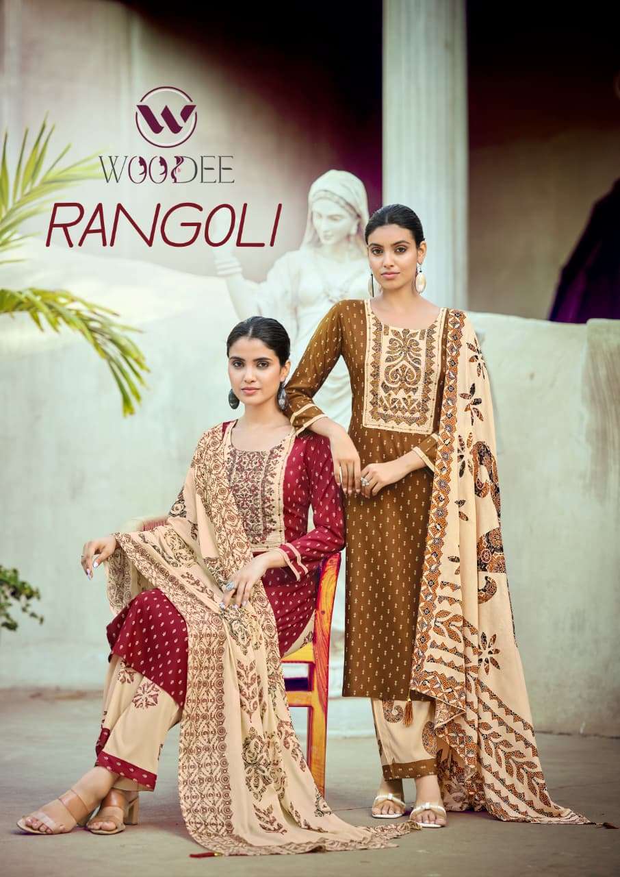 WOODEE RANGOLI RAYON PRINTED READYMADE 3 PIECE SET WHOLESALER 