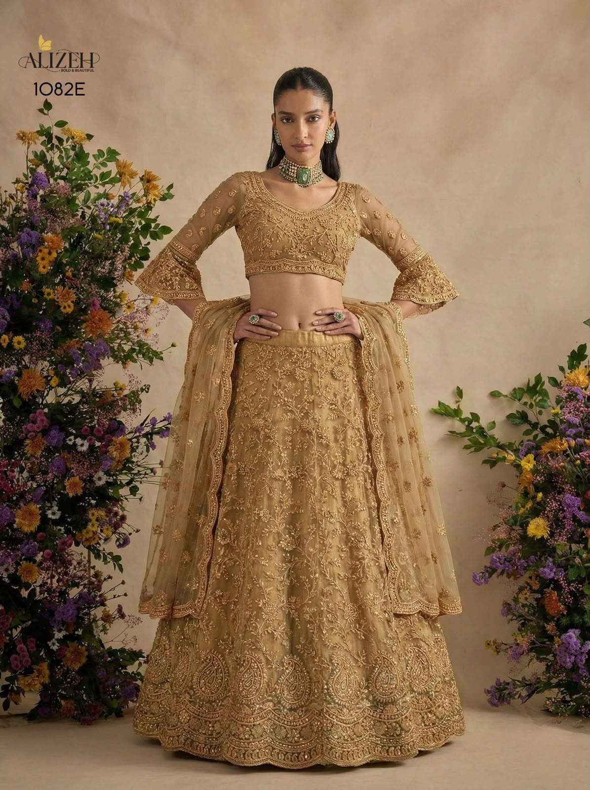 ALIZEH GOLDEN SPECIAL WEDDING WEAR DESIGNER LEHENGA COLLECTION EXPORTERS 2026