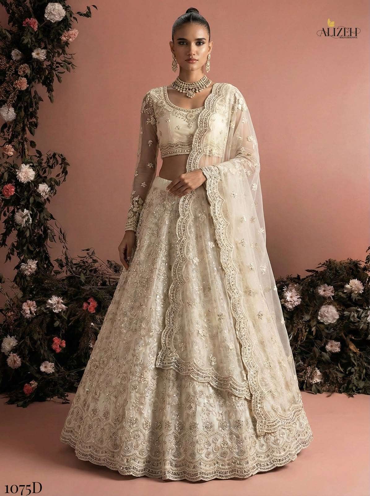 ALIZEH WHITE SPECIAL HEAVY DESIGNER LEHENGA CHOLI EXPORTERS BEST RATE 