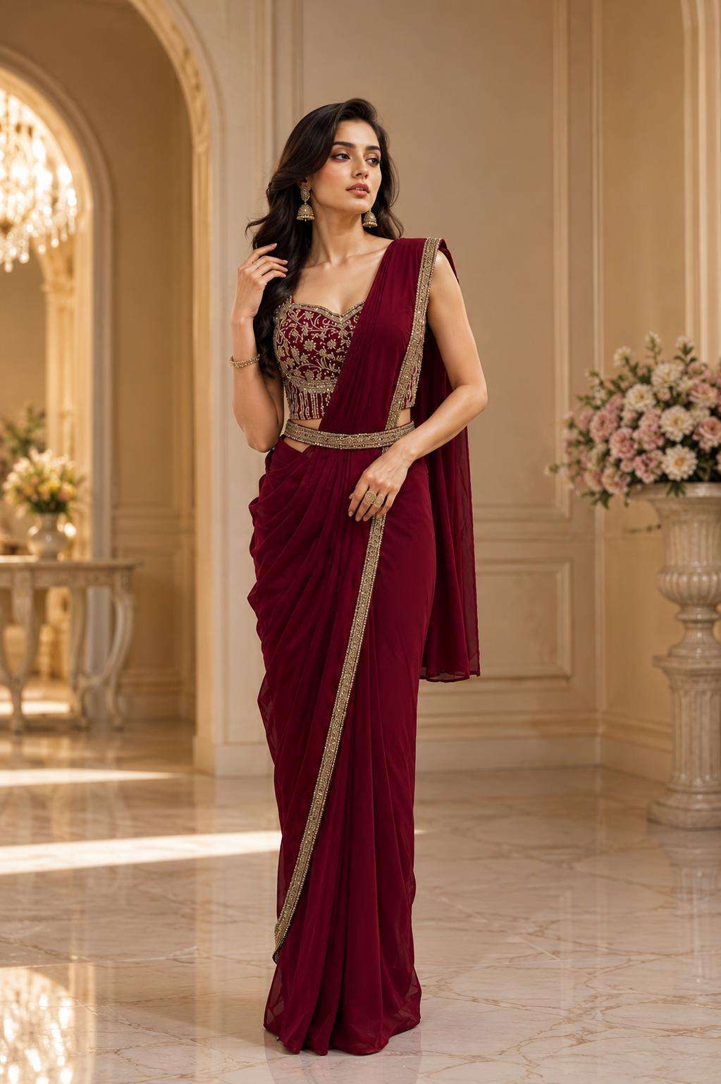 AMOHA A 533 BEADS WORK DESIGNER READYMADE SAREE WHOLESALER 2026