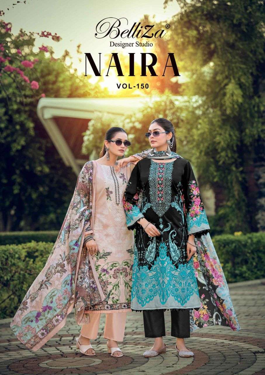 BELLIZA DESIGNER NAIRA VOL 150 SELF EMBROIDERED COTTON SALWER KAMEEZ BEST RATE 