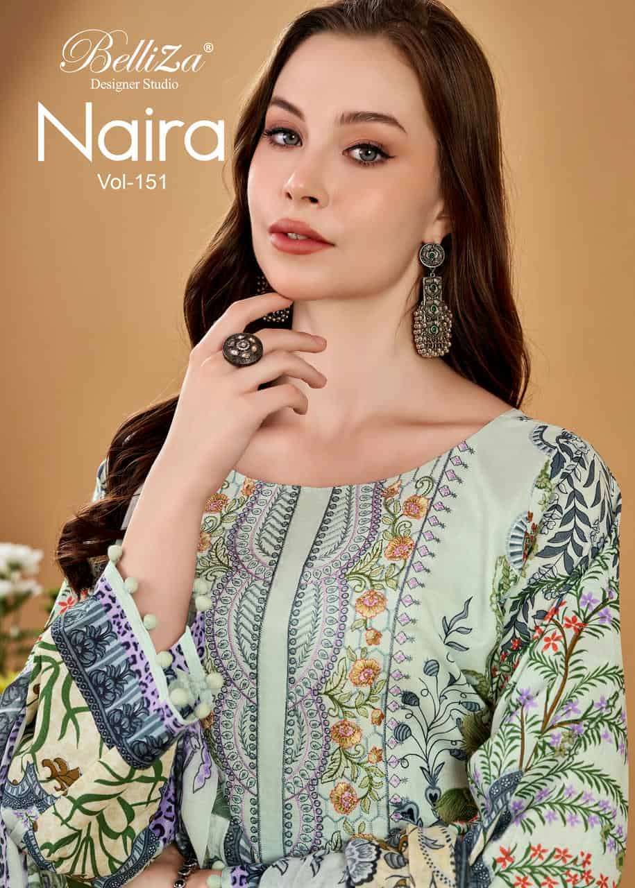 BELLIZA DESIGNER NAIRA VOL 151 SELF EMBROIDERED COTTON SALWER KAMEEZ BEST RATE 