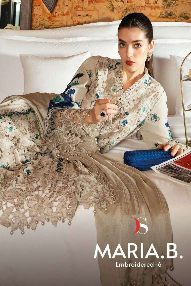 DEEPSY SUIT MARIA B EMBROIDERED VOL 6 PURE COTTON SELF EMBROIDERY SUIT WHOLESALER BEST RATE 