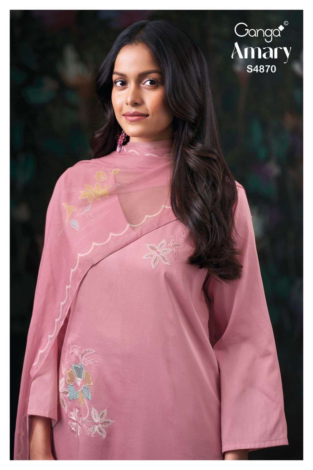 GANGA AMARY 4870 COTTON SATIN FANCY EMBROIDERED SALWER KAMEEZ WHOLESALER 