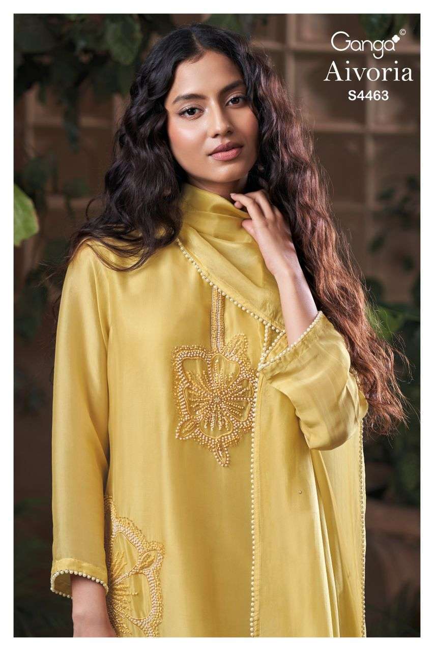 GANGA FASHION AIVORIA 4463 BEMBERG SILK SATIN BEADS EMBROIDERED SALWER KAMEEZ BEST RATE 