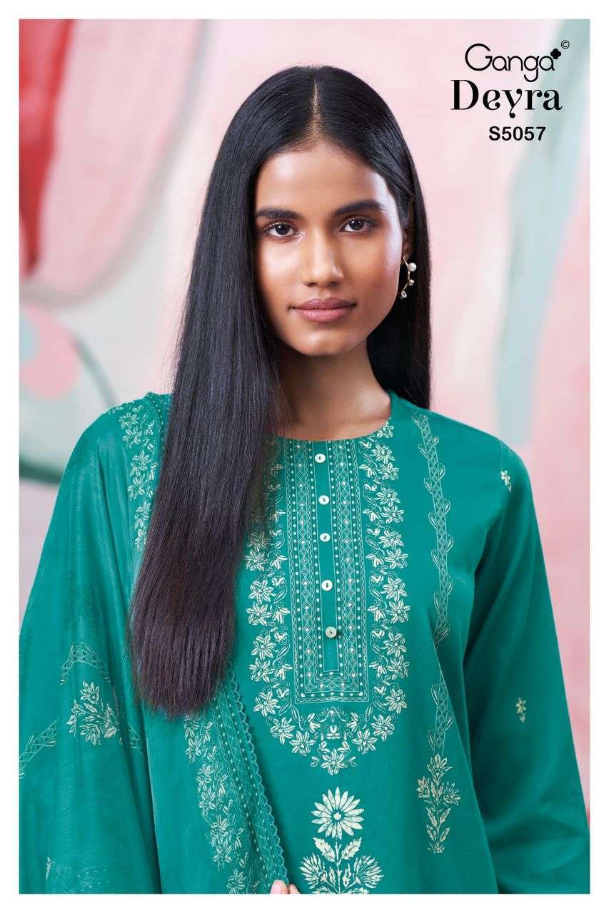 GANGA FASHION DEYRA 5057 COTTON SATIN PRINT HAND WORK SALWER KAMEEZ BEST RATE 2026