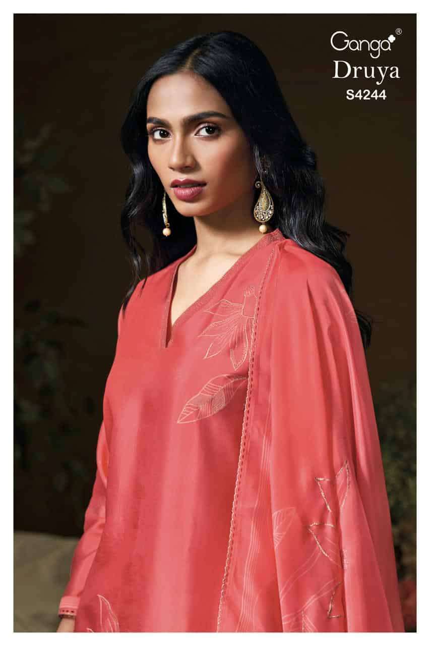 GANGA FASHION DRUYA 4244 RUSSIAN SILK HAND EMBROIDERY SALWER KAMEEZ BEST RATE 