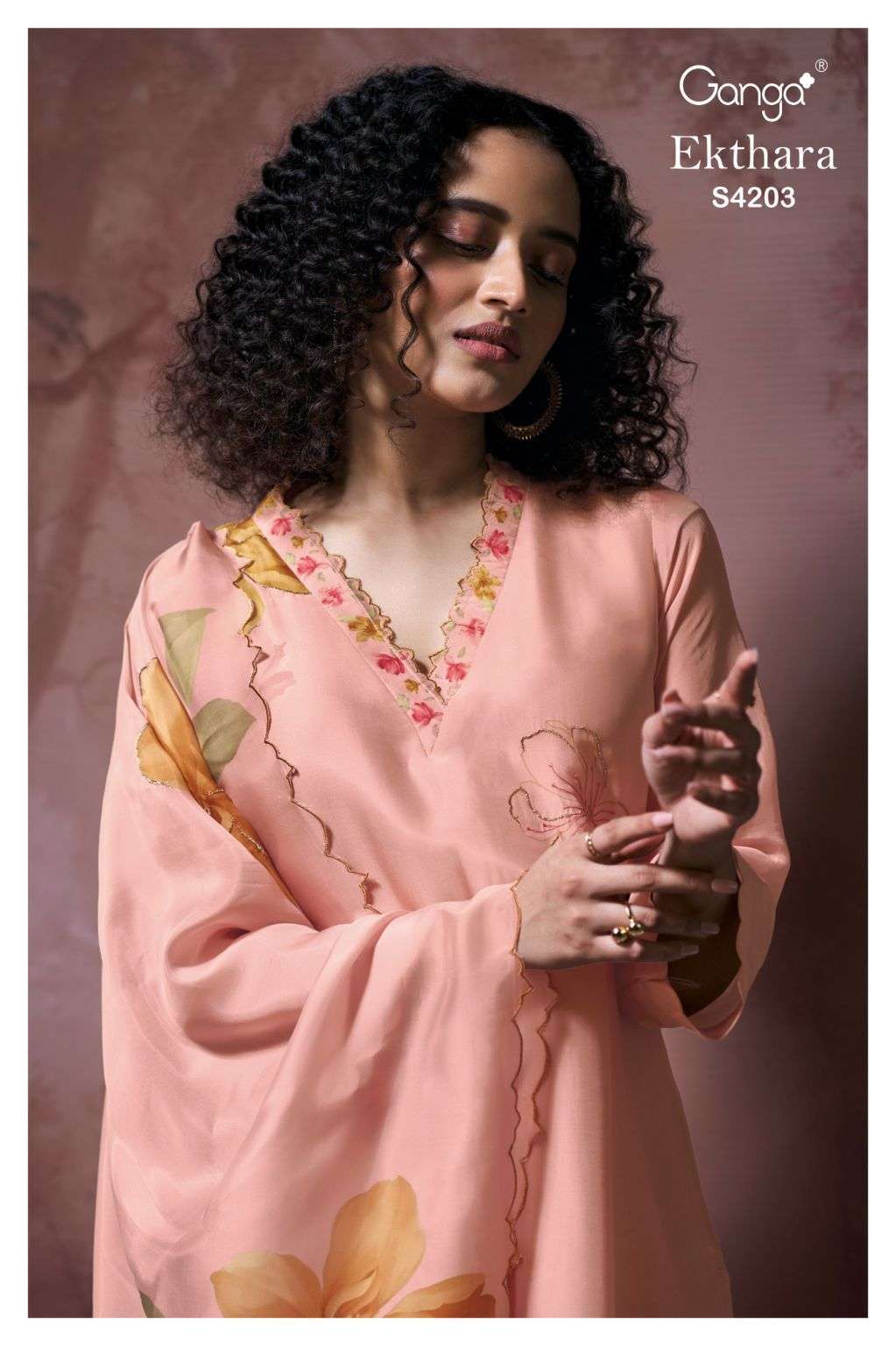 GANGA FASHION EKTHARA 4203 BEMBERG SILK SATIN EMBROIDERED SALWER KAMEEZ 