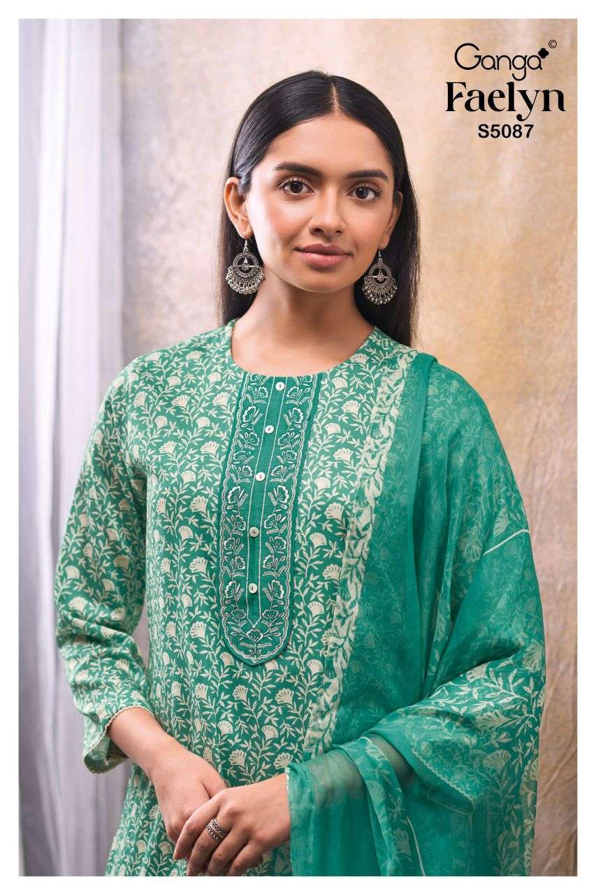 GANGA FASHION FAELYN 5087 COTTON SATIN EMBROIDERY SALWER KAMEEZ BEST RATE 
