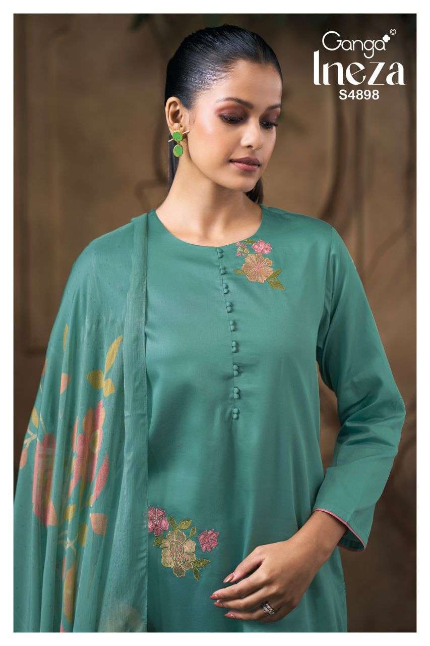 GANGA FASHION INEZA 4898 COTTON SATIN EMBRODERY SALWER KAMEEZ BEST RATE DEALER 