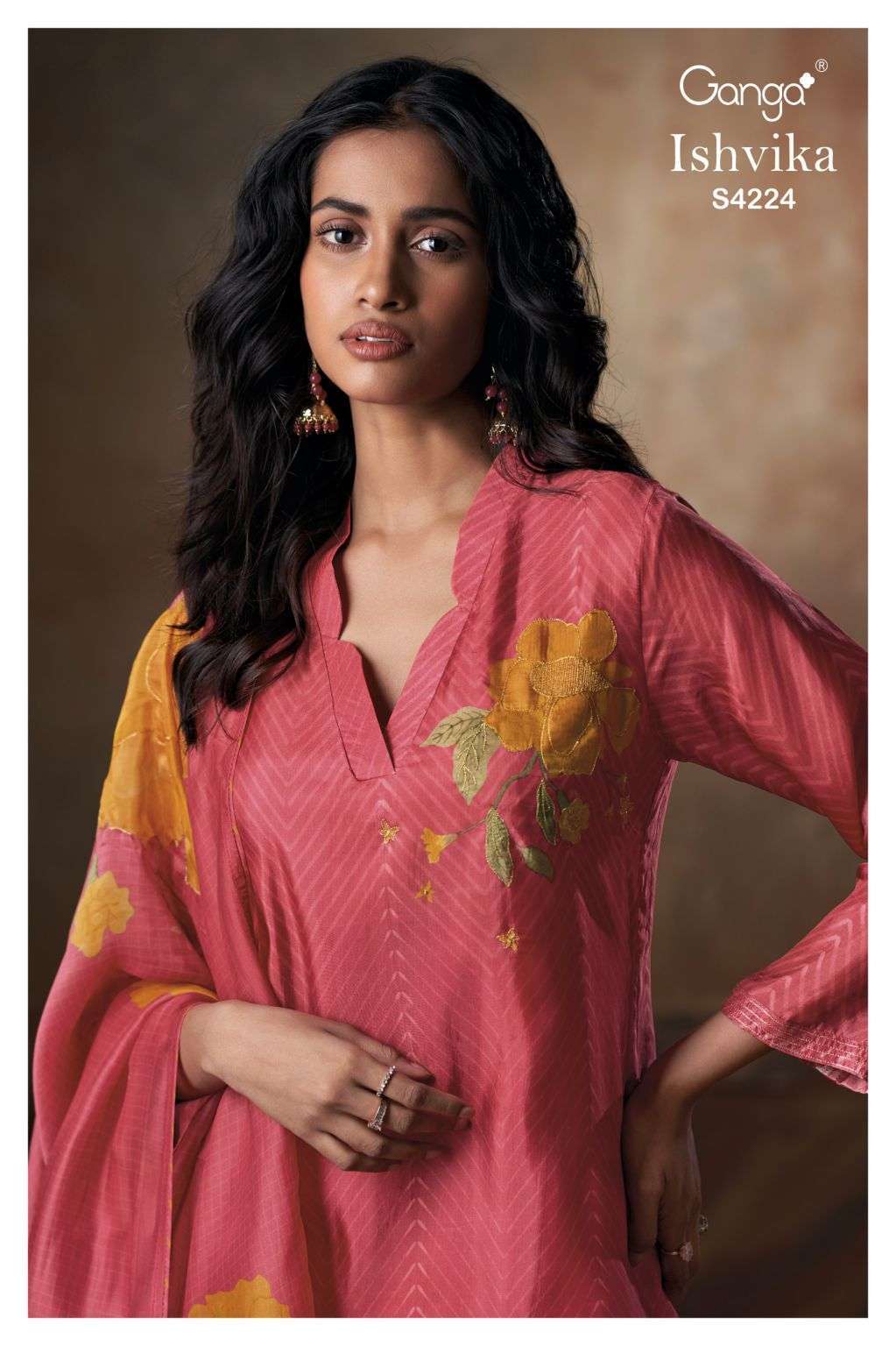 GANGA FASHION ISHVIKA 4224 BEMBERG HABUTAI HAND EMBROIDERED SALWER KAMEEZ BEST RATE 