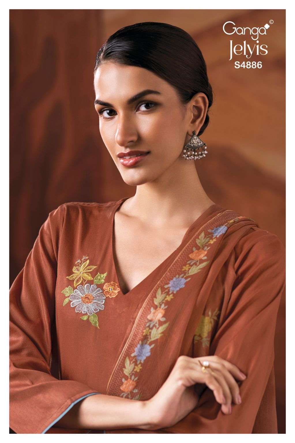 GANGA FASHION JELYIS 4886 COTTON SATIN EMBROIDERED SALWER KAMEEZ BEST RATE 
