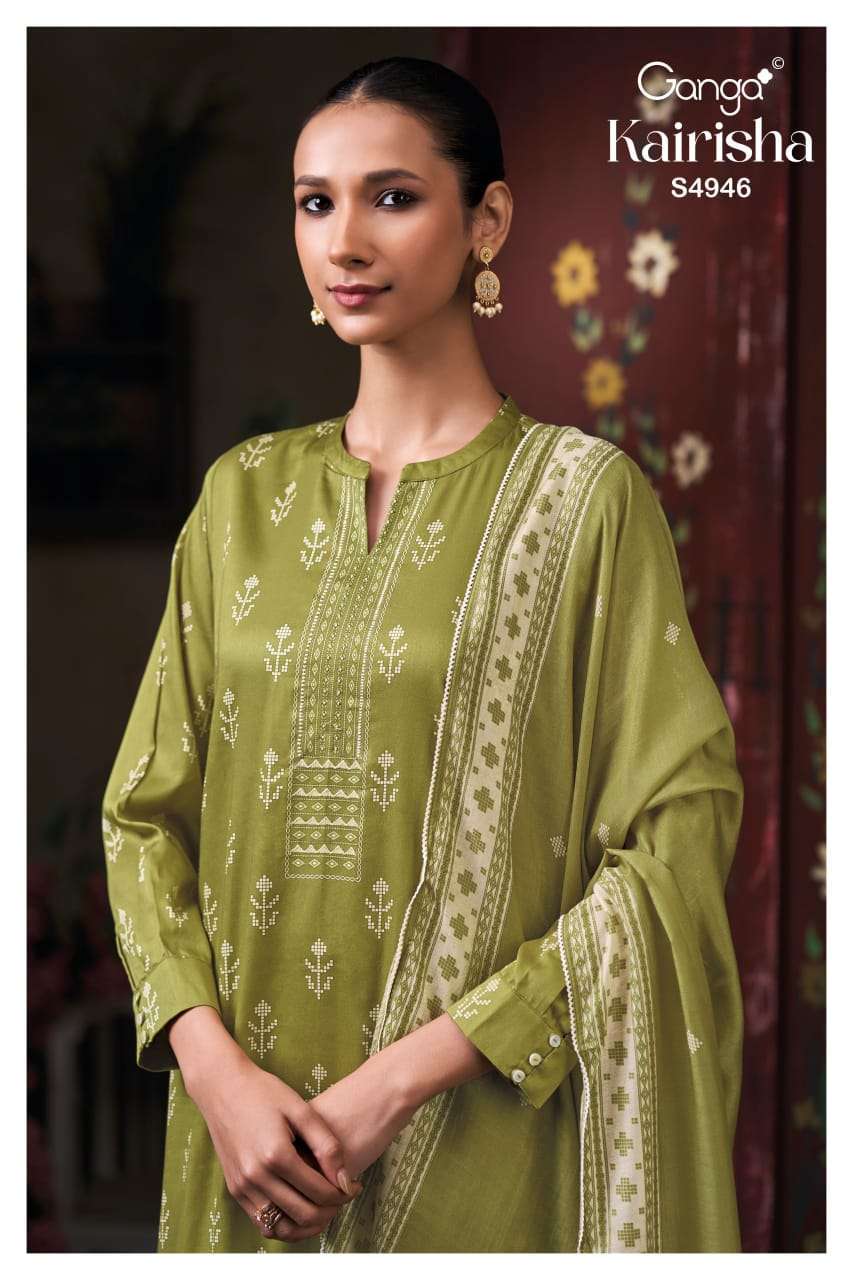 GANGA FASHION KAIRISHA 4946 HAND EMBROIDERED COTTON SATIN DESIGNER SALWER KAMEEZ EXPORTERS 