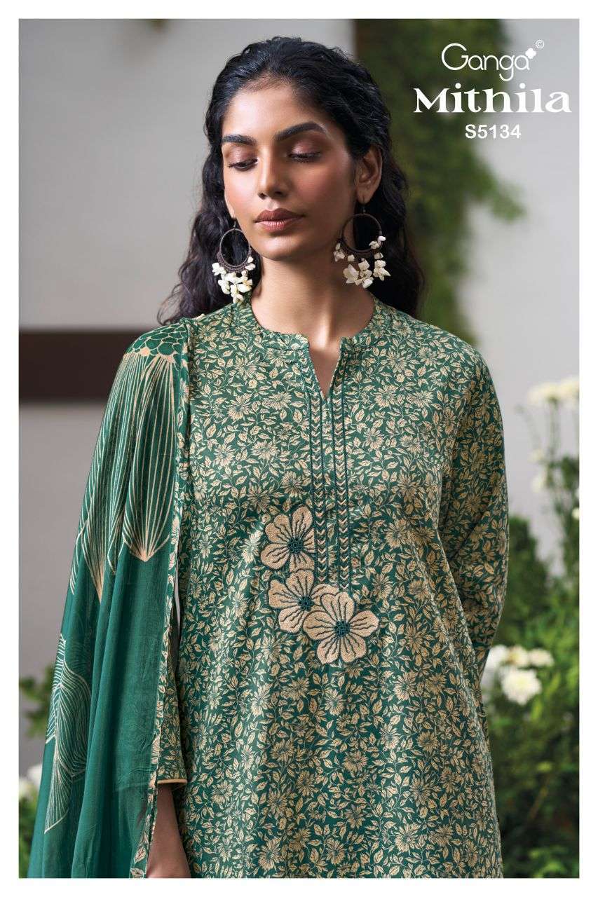 GANGA FASHION MITHILA 5134 COTTON SATIN EMBROIDERED SALWER KAMEEZ BEST RATE WHOLESALER 