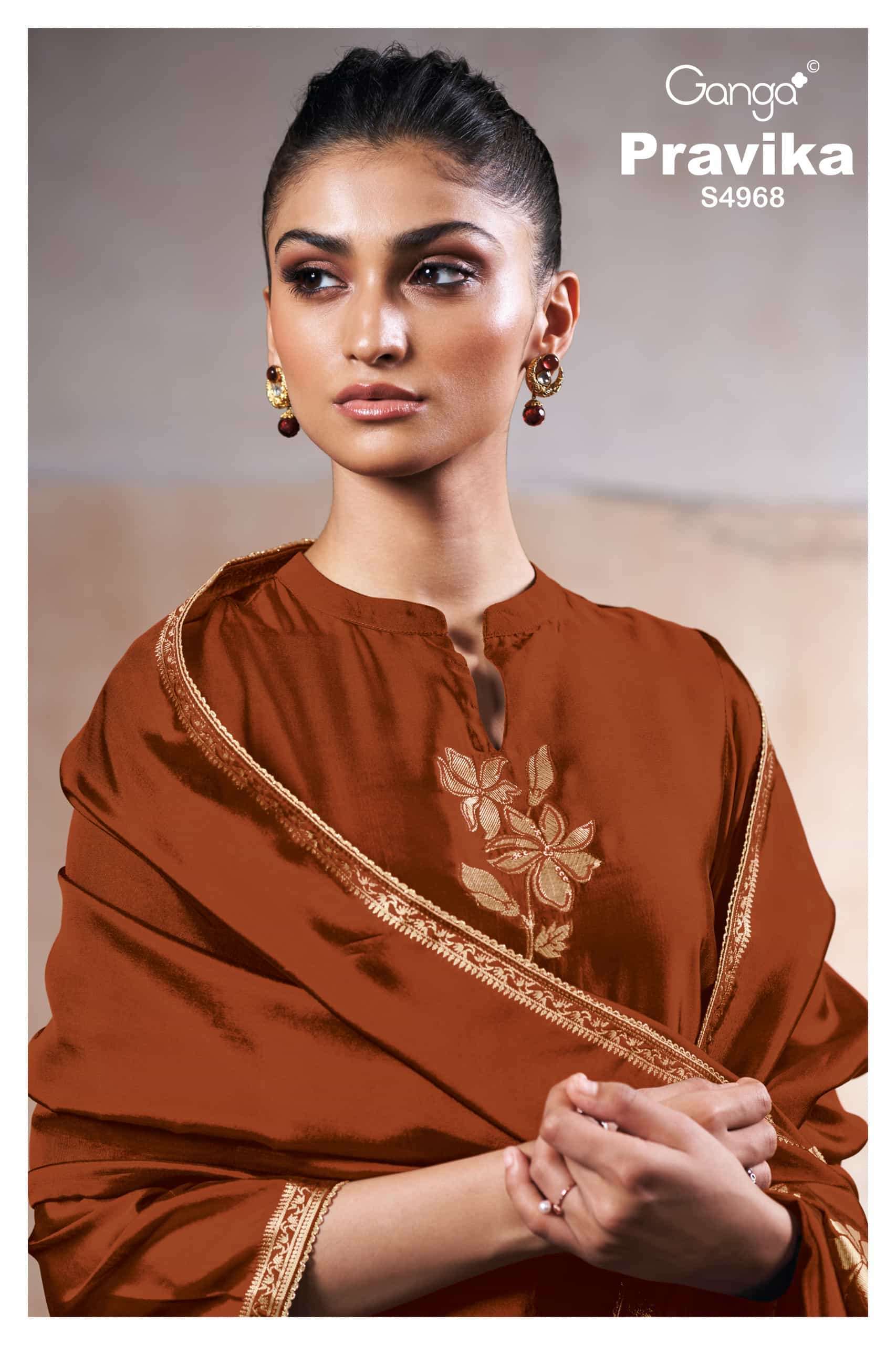 GANGA FASHION PRAVIKA 4968 PURE WOVEN SILK SALWER KAMEEZ BEST RATE 2026