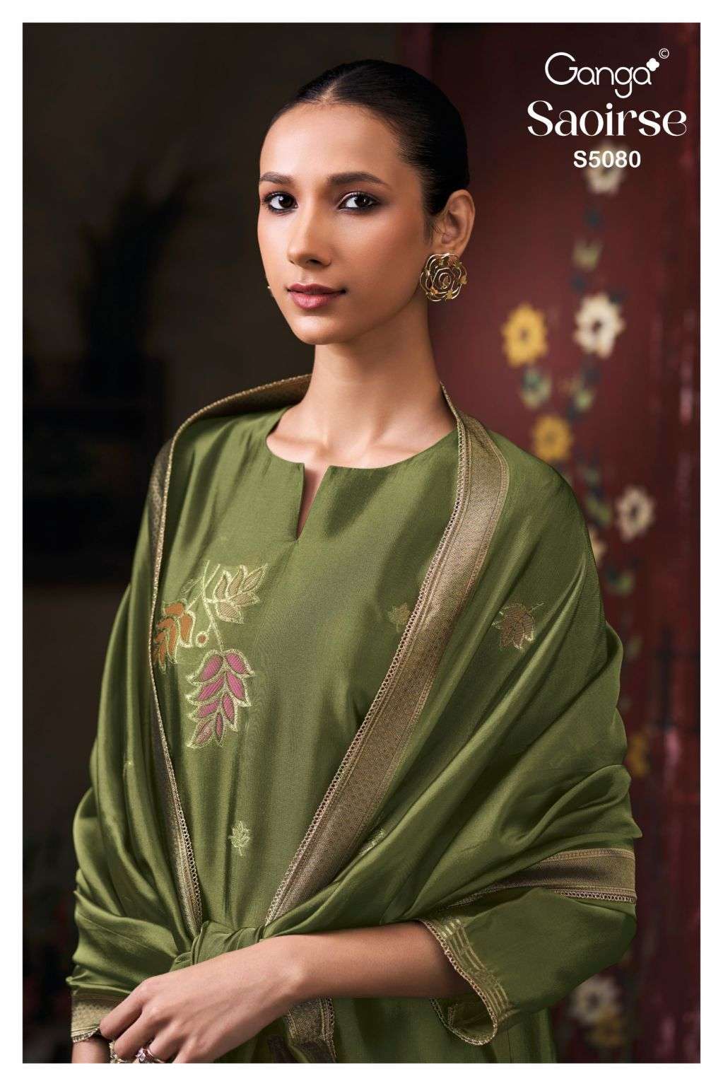GANGA FASHION SAOIRSE 5080 VISCOSE WOVEN SILK JACQUARD HAND EMBROIDERED SALWER KAMEEZ BEST RATE 