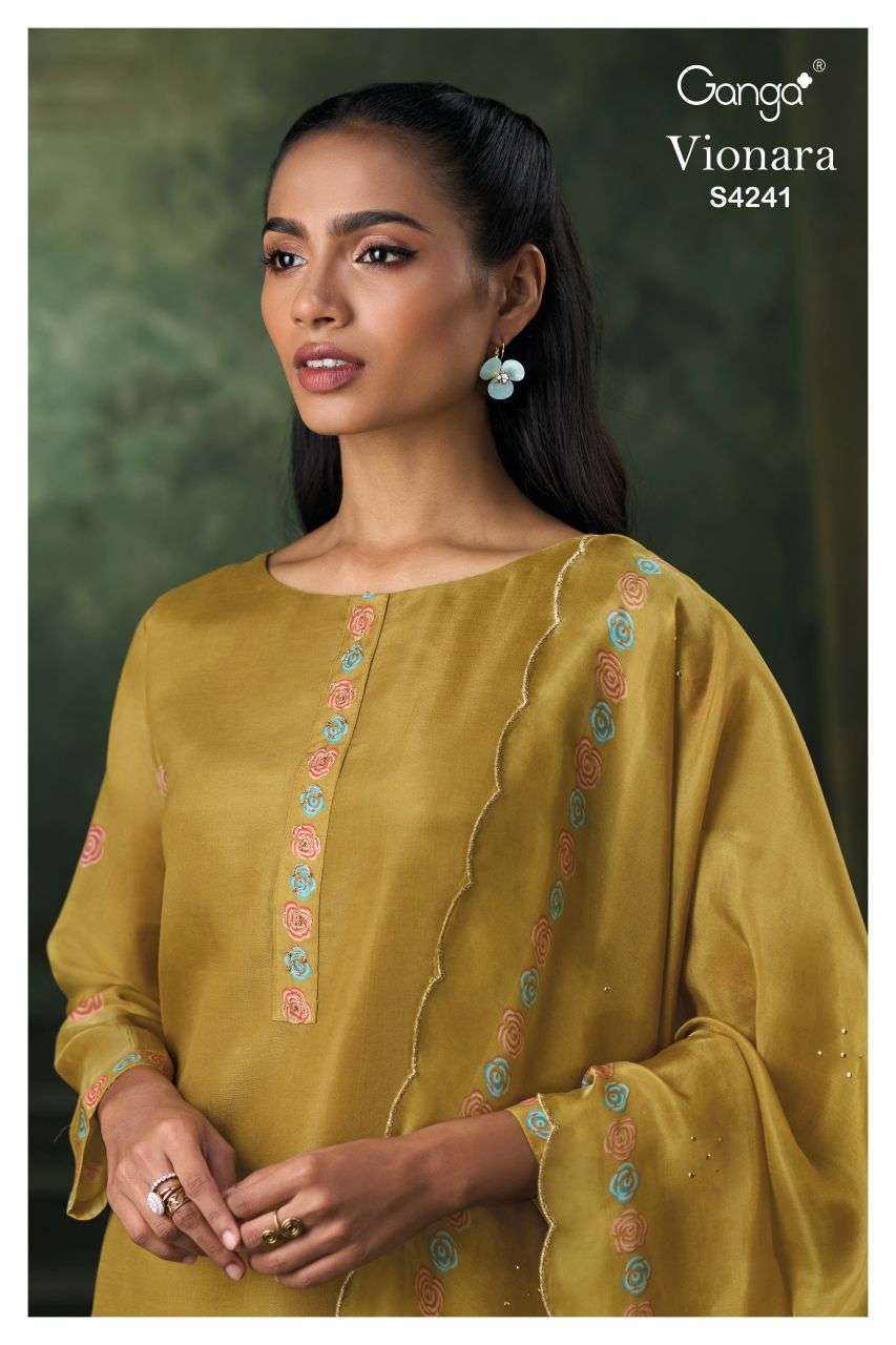 GANGA FASHION VIONARA 4241 BEMBERG SILK JACQUARD HAND EMBROIDERY SALWER KAMEEZ BEST RATE 