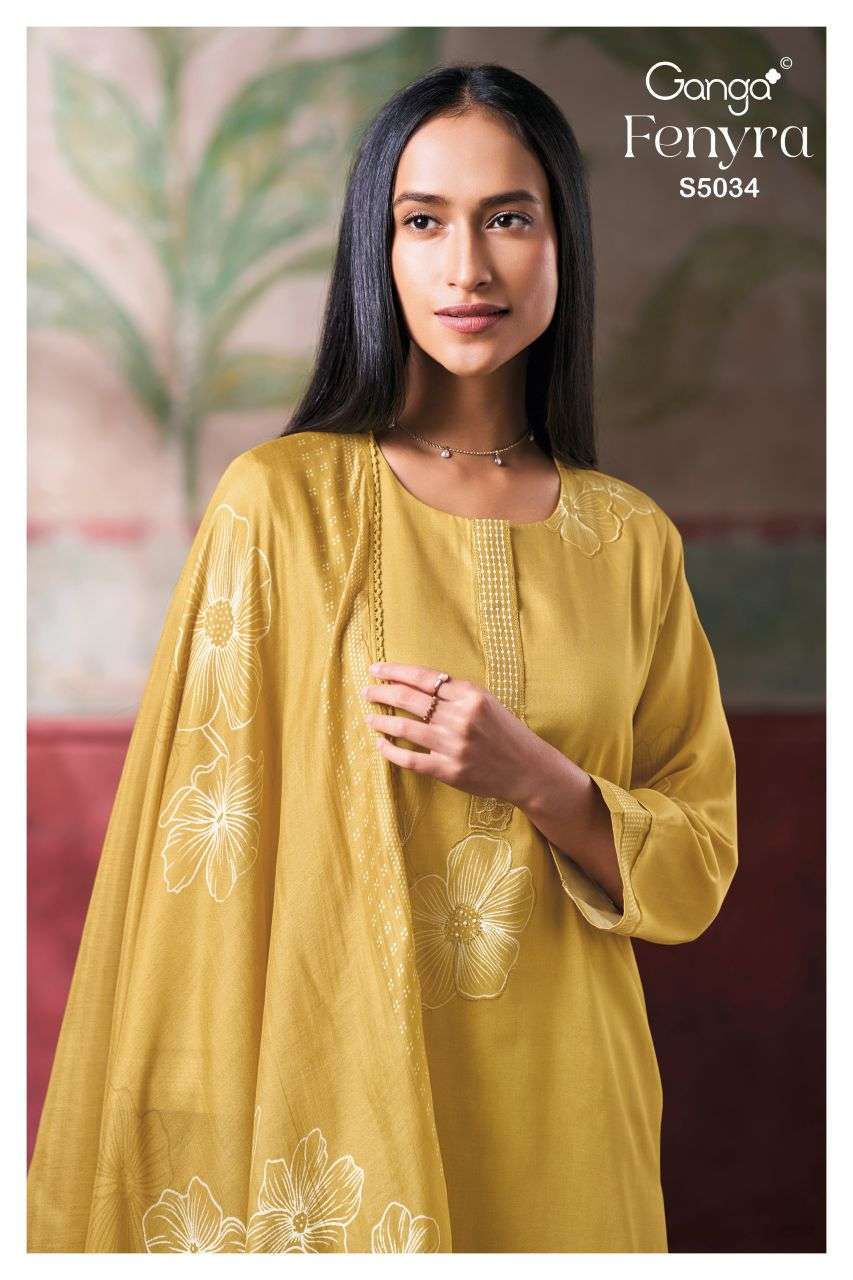 GANGA FENYRA 5034 COTTON SATIN PRINT EMBROIDERED SALWER KAMEEZ BEST RATE 2026
