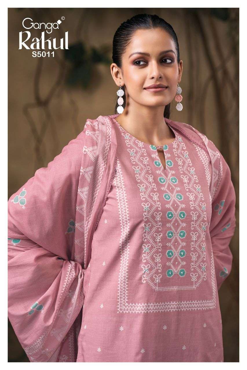 GANGA RAKUL 5011 COLORS COTTON EMBROIDERED SALWER KAMEEZ BEST RATE 