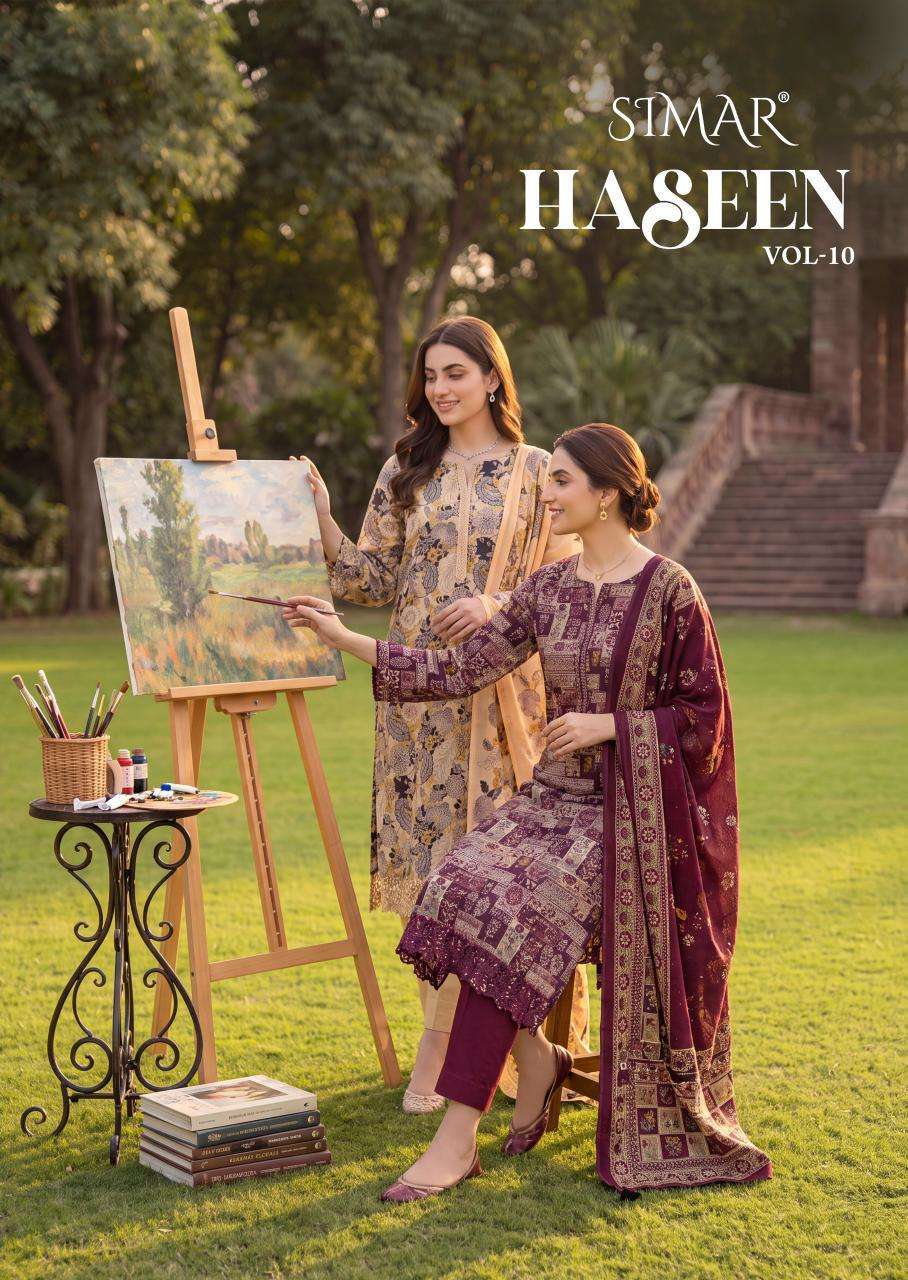 GLOSSY HASEEN VOL 10 VISCOSE MUSLIN PRINTED SALWER KAMEEZ BEST RATE DEALER 