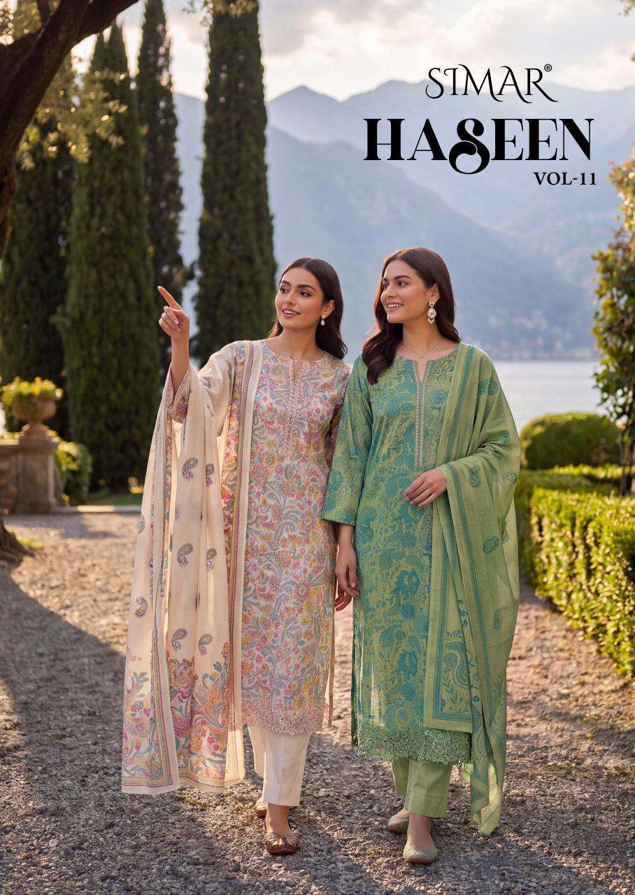 GLOSSY HASEEN VOL 11 VISCOSE MUSLIN PRINTED SALWER KAMEEZ BEST RATE DEALER 