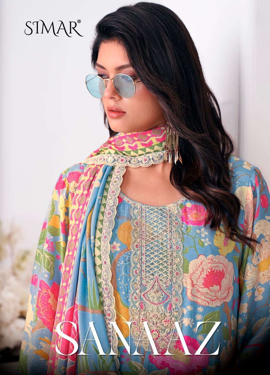 GLOSSY SANAAZ FANCY EMBROIDERY MUSLIN SALWER KAMEEZ DEALER IN SURAT 2026