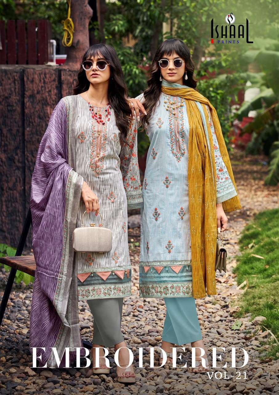 ISHAAL PRINT EMBROIDERED VOL 21 PURE LAWN SUIT WHOLESALER 