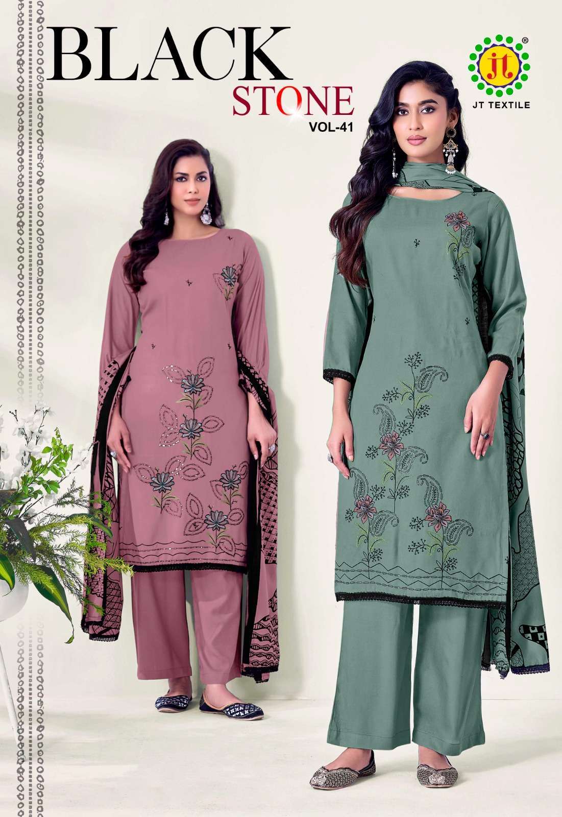 JT BLACK STONE VOL 41 RAYON SEQUENCE EMBROIDERY SUIT WHOLESALER BEST RATE 2026