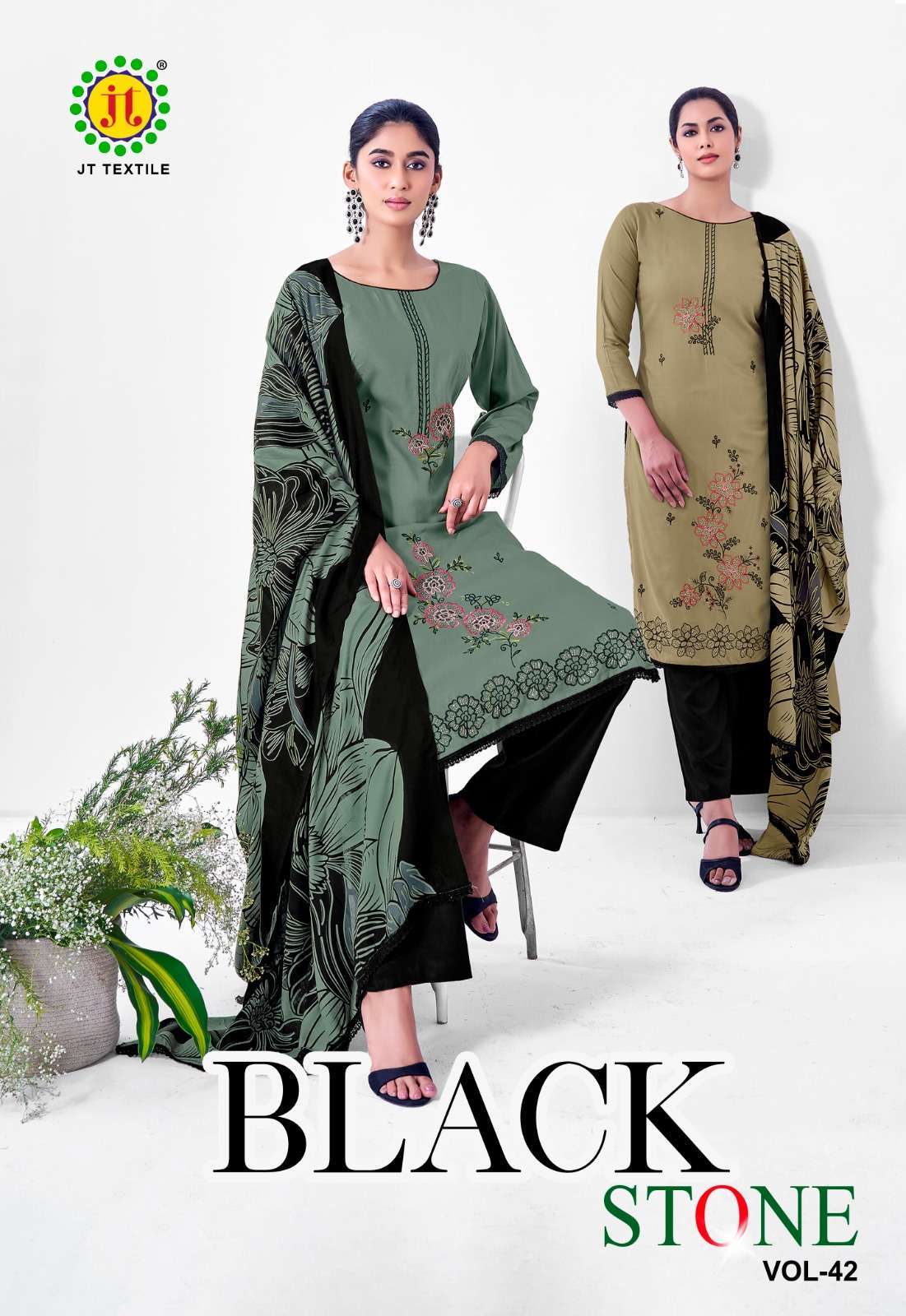 JT BLACK STONE VOL 42 RAYON SEQUENCE EMBROIDERY SUIT WHOLESALER BEST RATE 2026