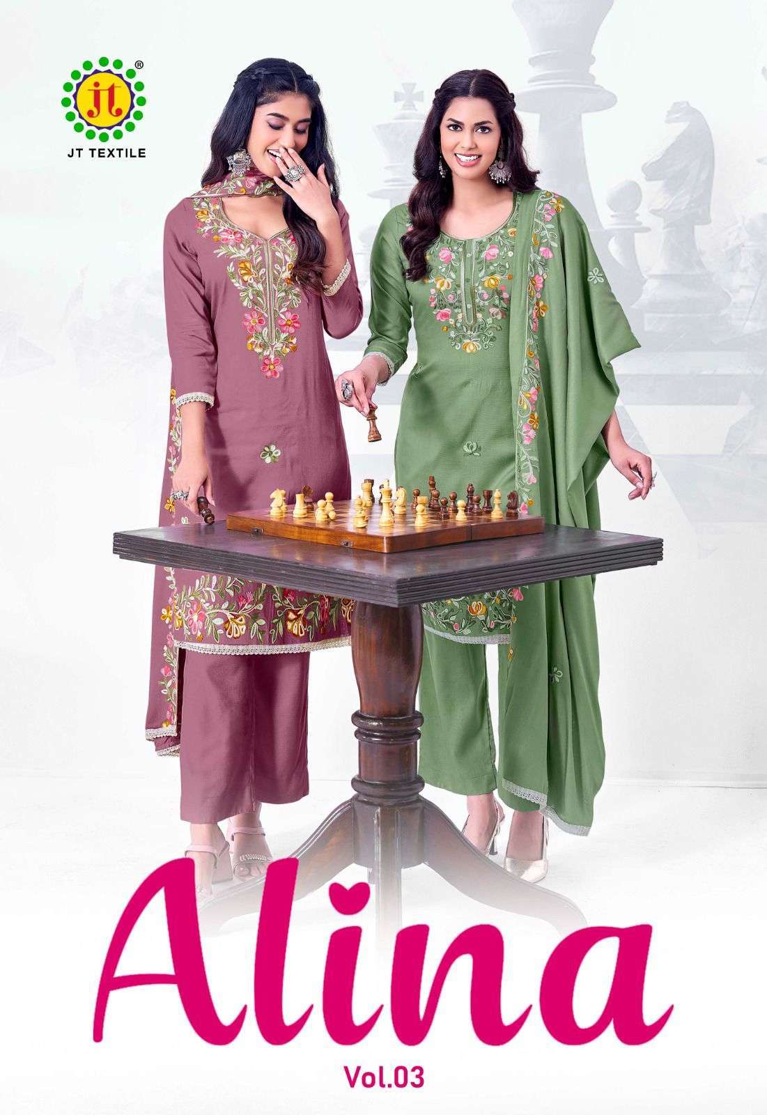 JT TEXTILE ALINA VOL 3 RAYON WITH FANCY EMBROIDERED SALWER KAMEEZ WHOLESALER 2026