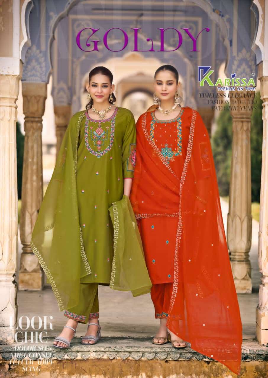 KARISSA GOLDY DESIGNER KURTI PANT WITH DUPATTA SET WHOLESALER 