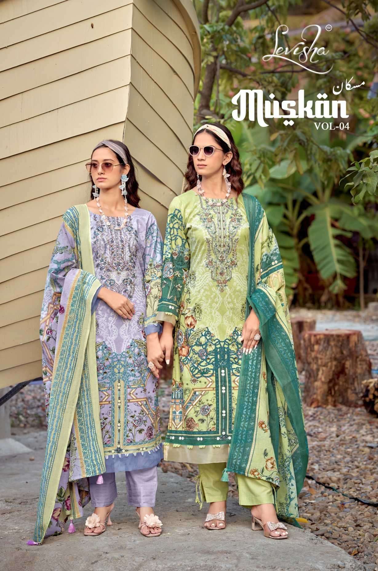 LEVISHA MUSKAN VOL 4 PAKISTANI STYLE FANCY EMBROIDERED COTTON SALWER KAMEEZ 2026