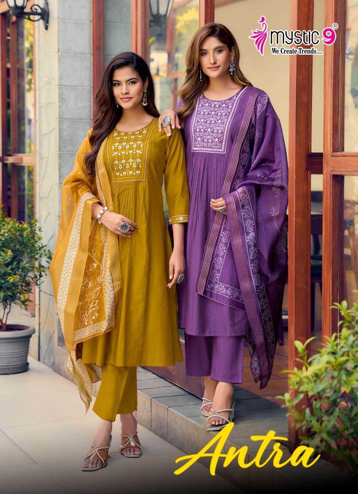 MYSTIC 9 ANTRA VOL 1 1001 TO 1008 SERIES VERTICAN EMBROIDERY READYMADE 3 PCS SET WHOLESALER 