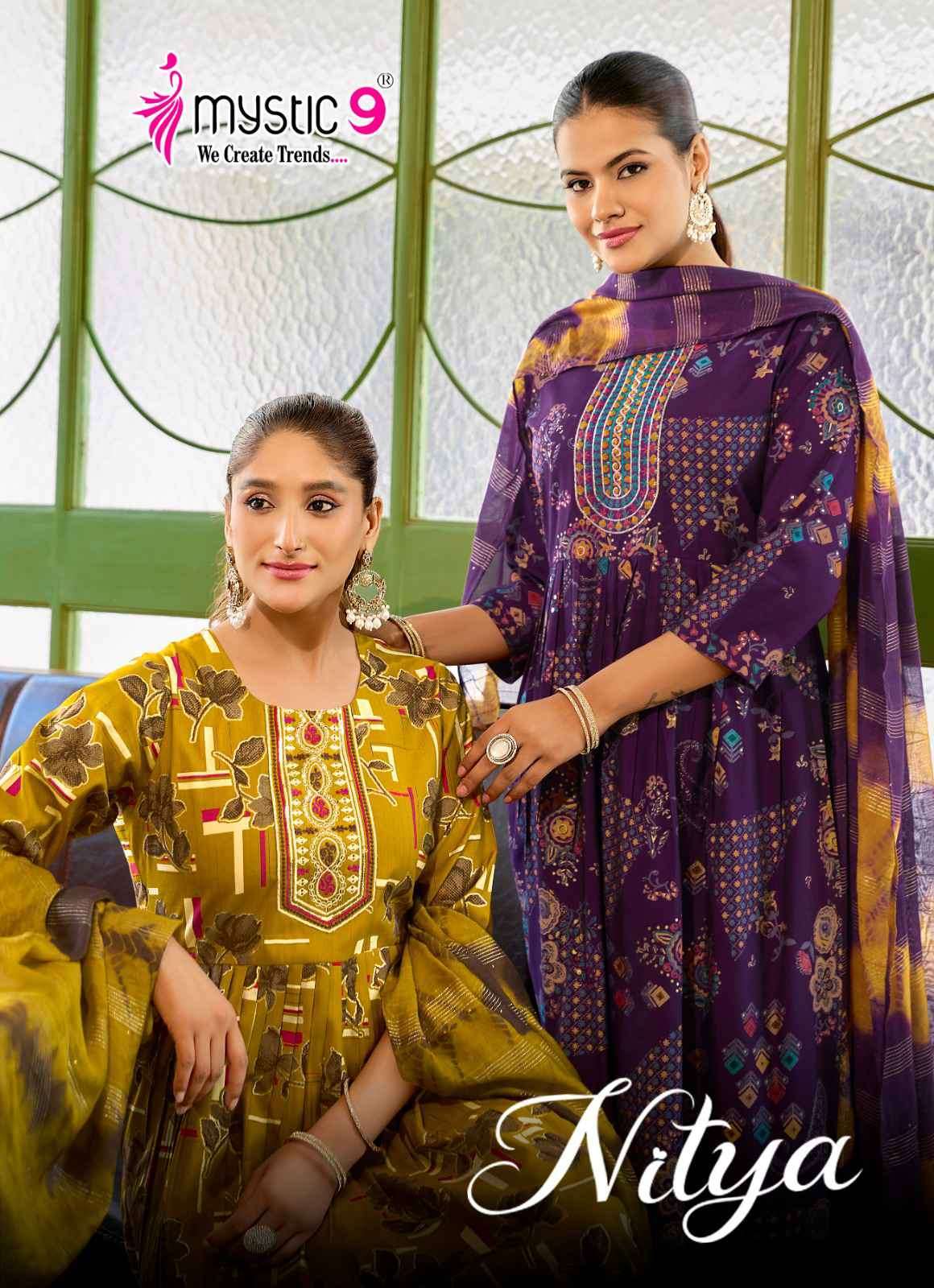 MYSTIC 9 NITYA VOL 2 VERTICAN FOIL DISCHARGE PRINTED READYMADE SALWER KAMEEZ BEST RATE DEALER 