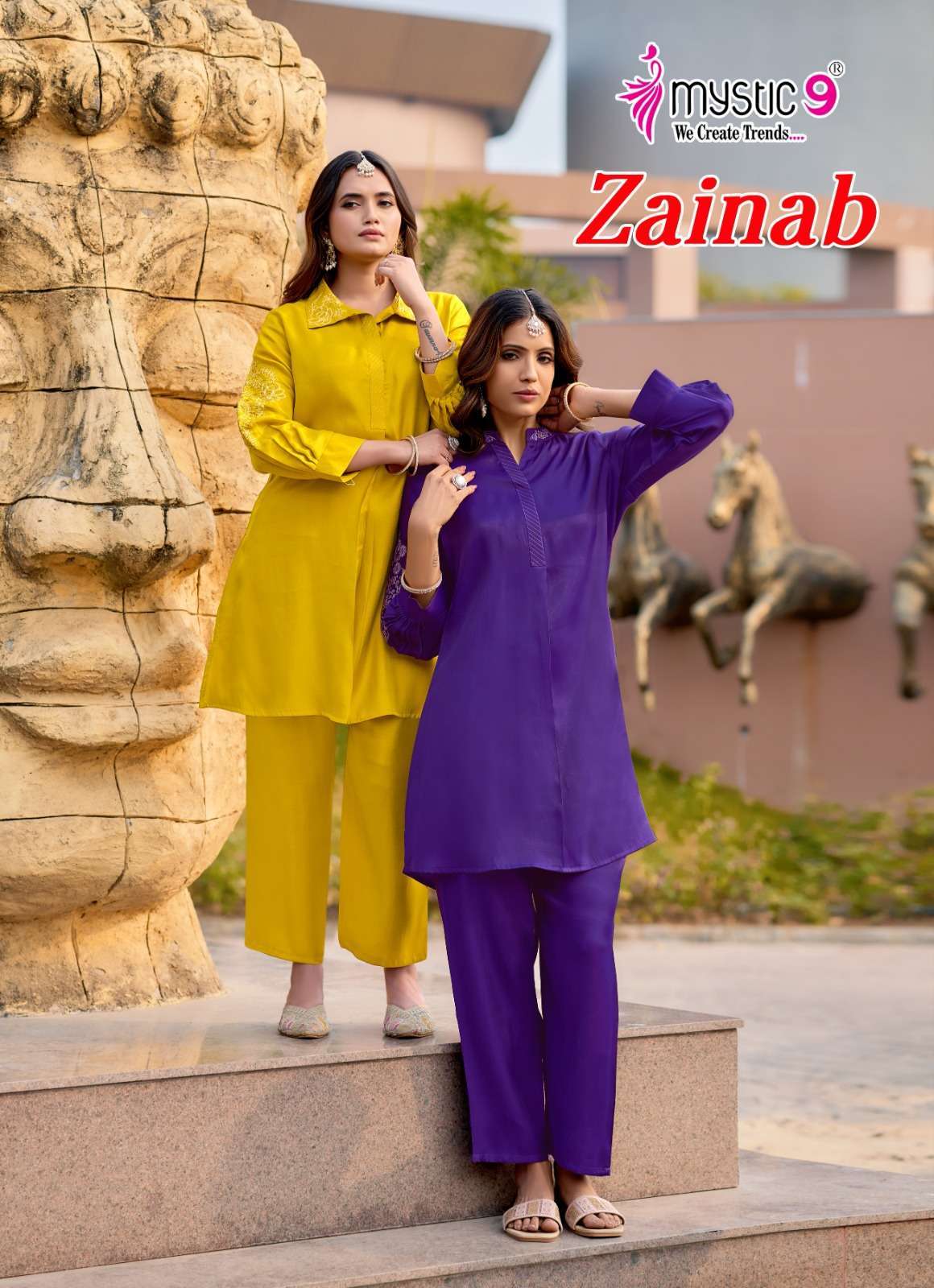 MYSTIC 9 ZAINAB VOL 1 VISCOSE SATIN CASUAL CORD SET WHOLESALER BEST RATE DEALER 
