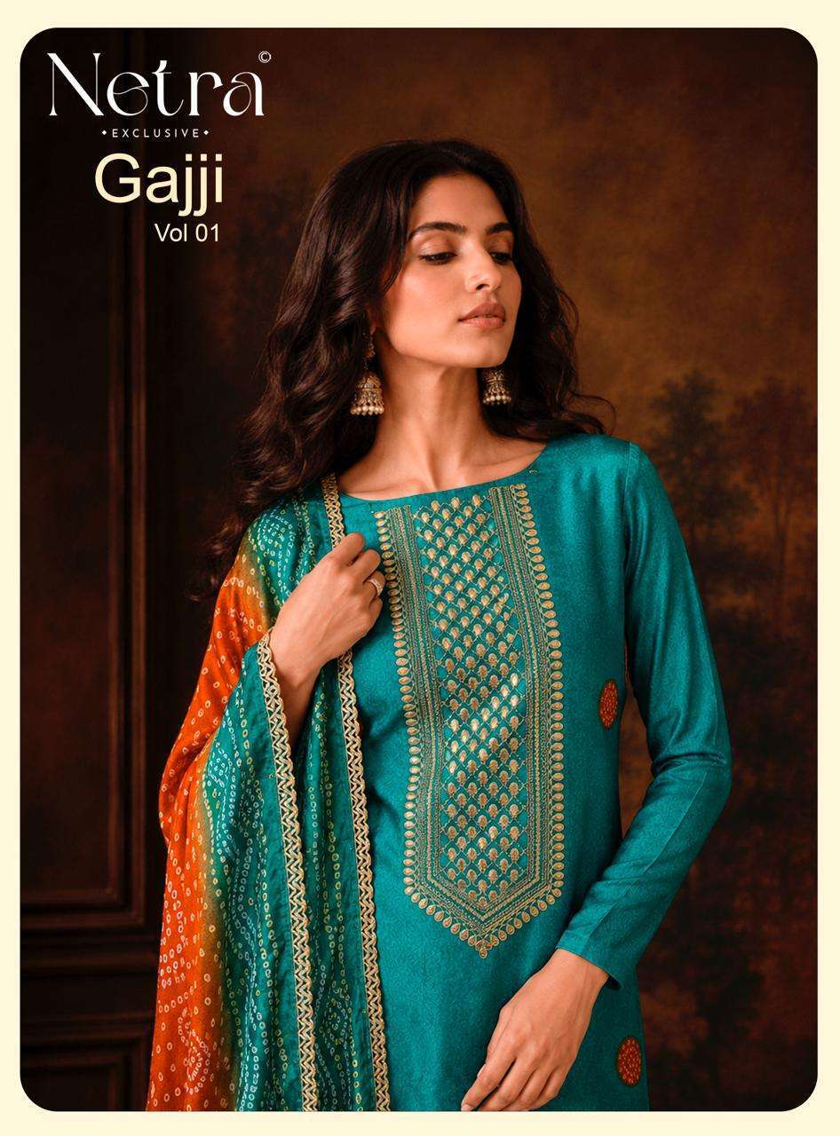 NETRA GAJJI VOL 1 GAJI SILK BANDHNI PRINTED SALWER KAMEEZ BEST RATE 