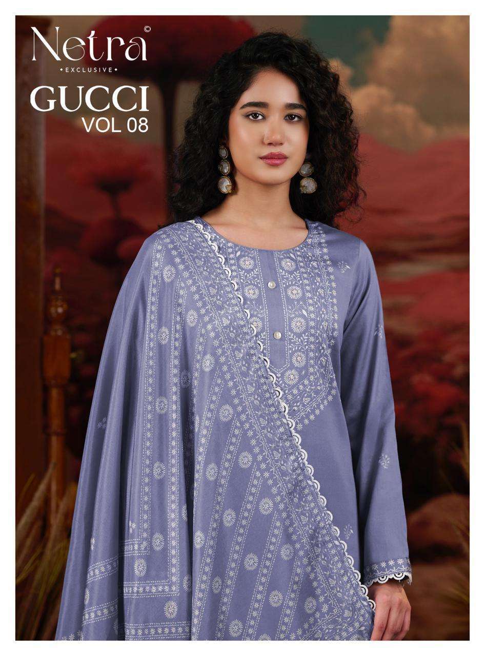 NETRA GUCCI VOL 8 PRINTED COTTON SUIT WHOLESALER BEST RATE 