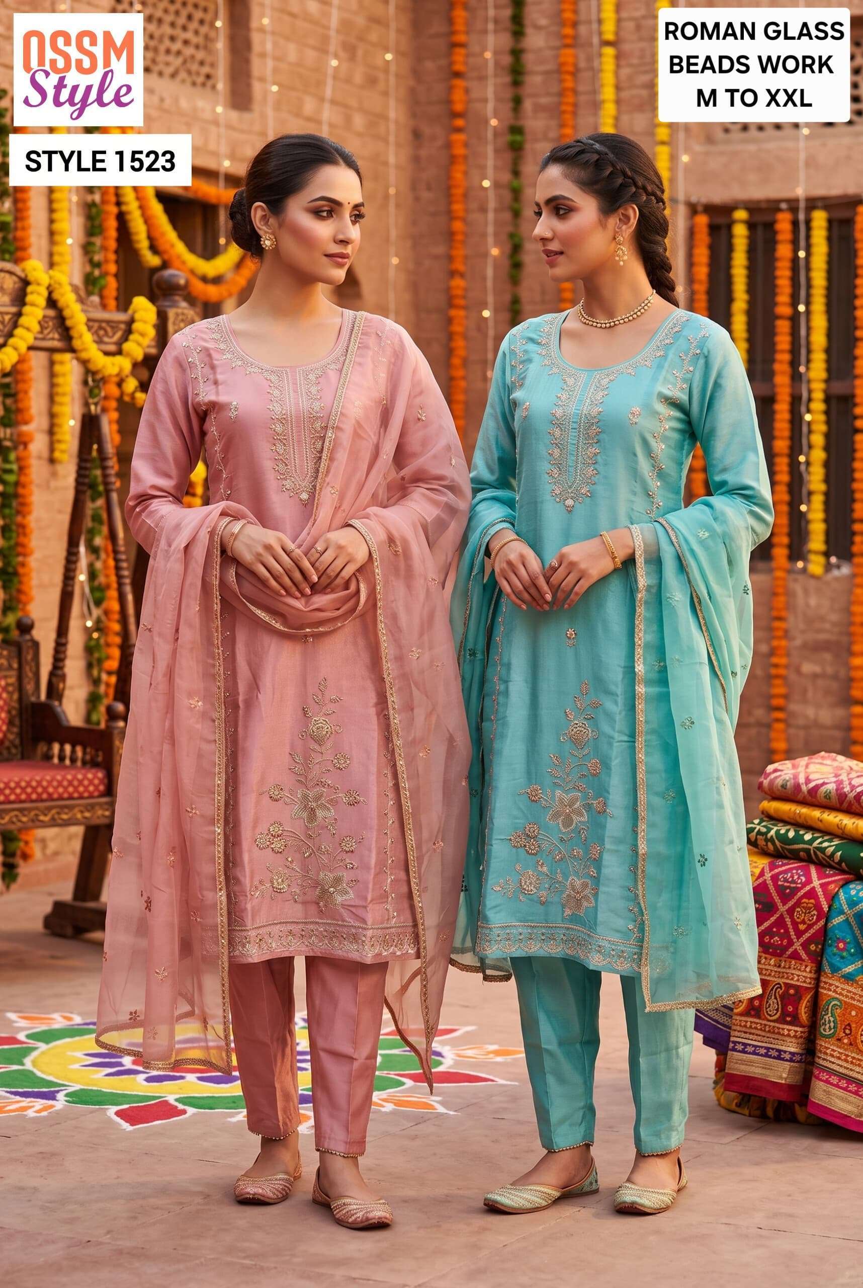 OSSM STYLE 1523 COLORS BEADS WORK READYMADE SALWER KAMEEZ BEST RATE 2026