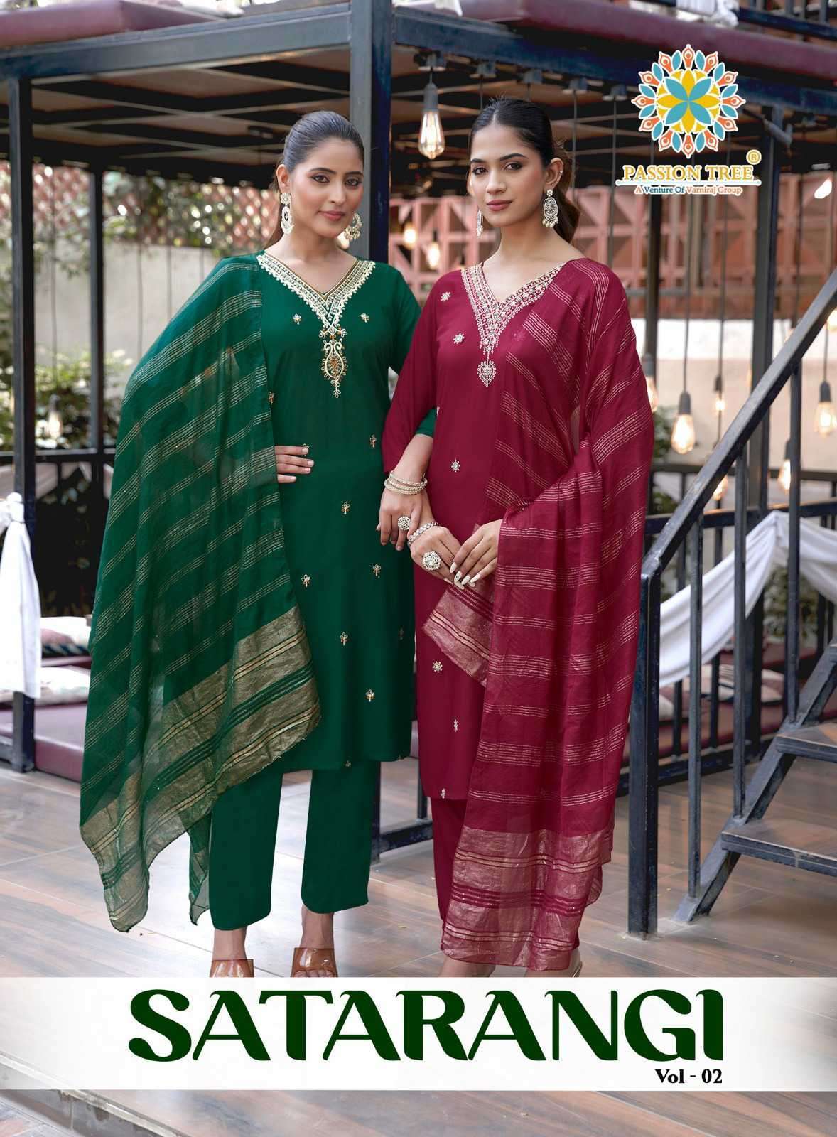 PASSION TREE SATARANGI VOL 2 HEAVY RAYON READYMADE 3 PCS SET WHOLESALER 