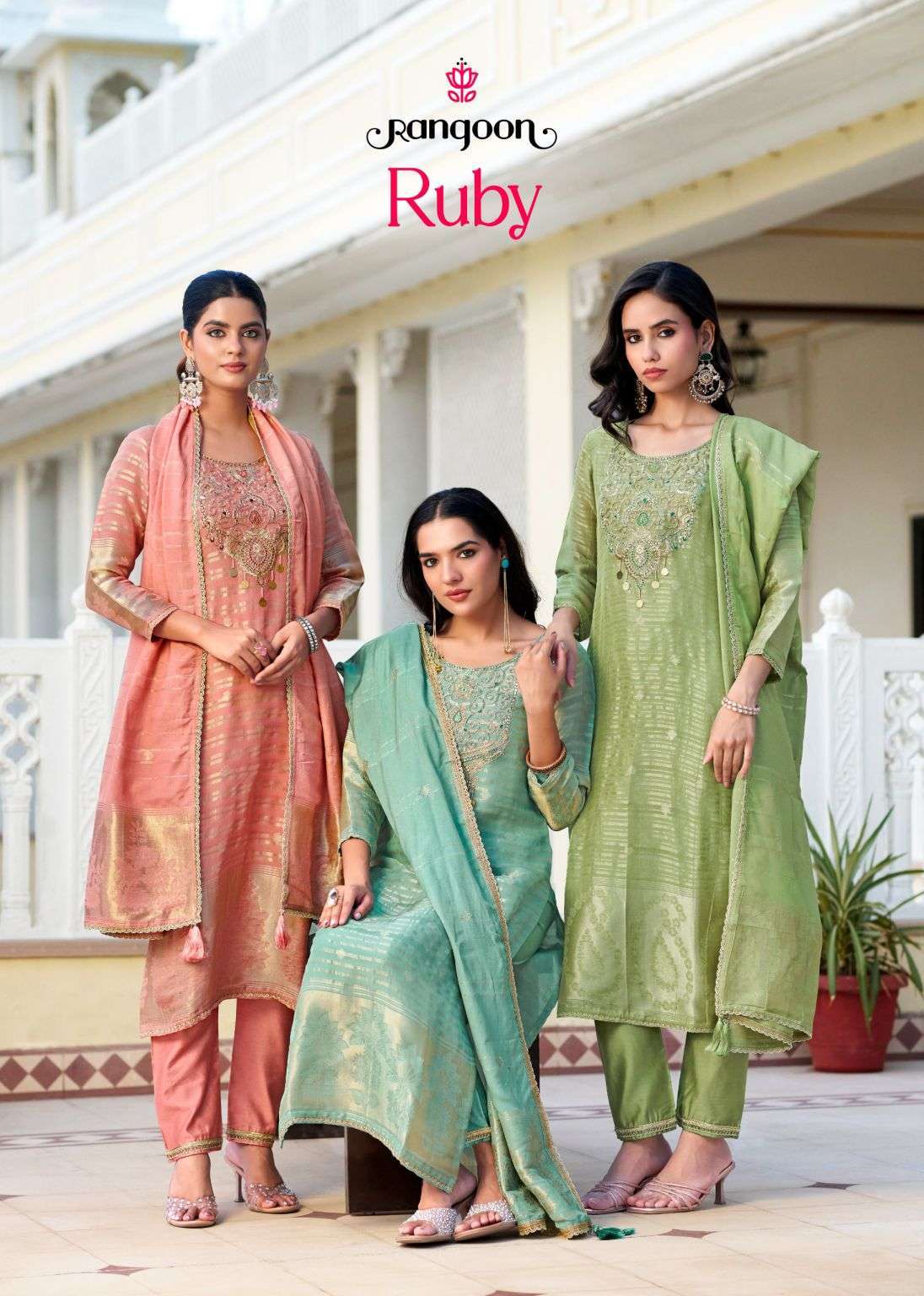 RANGOON RUBY ORGANZA WITH FANCY WORK READYMADE SALWER KAMEEZ BEST RATE 2026
