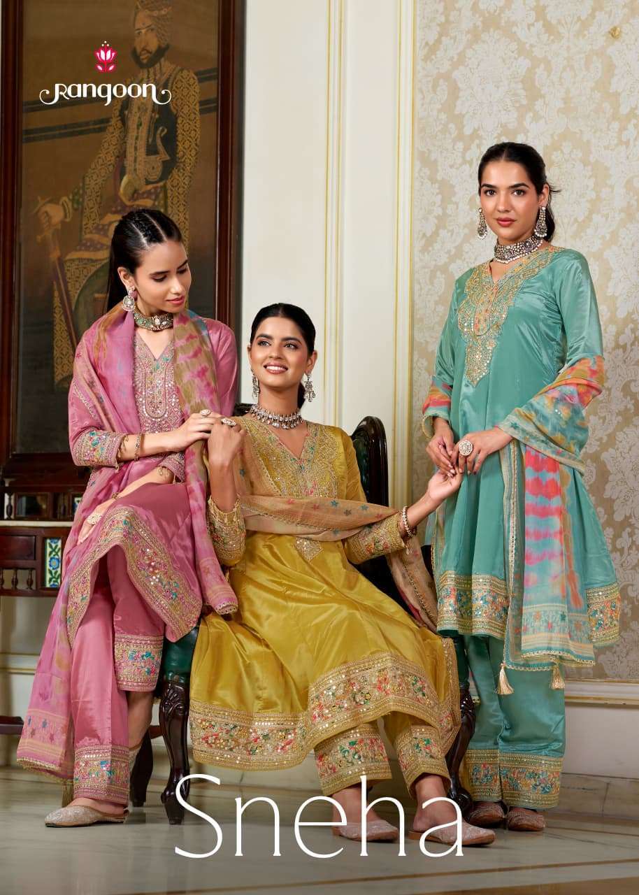 RANGOON SNEHA HO WITH FANCY EMBROIDERY WORK READYMADE 3 PIECE SET WHOLESALER 