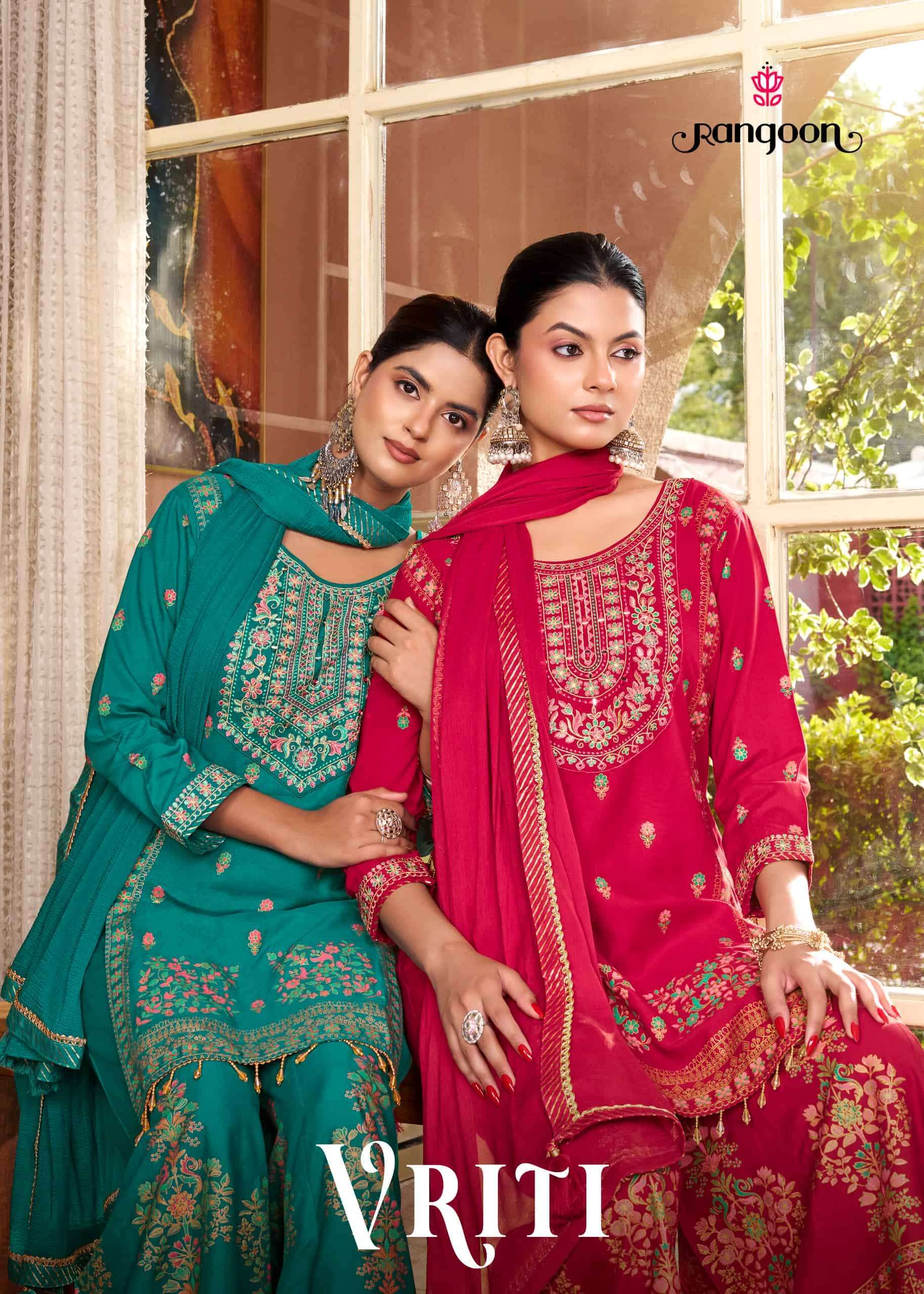 RANGOON VRITI RAYON FANCY EMBROIDERED READYMADE SALWER KAMEEZ BEST RATE EXPORTERS 