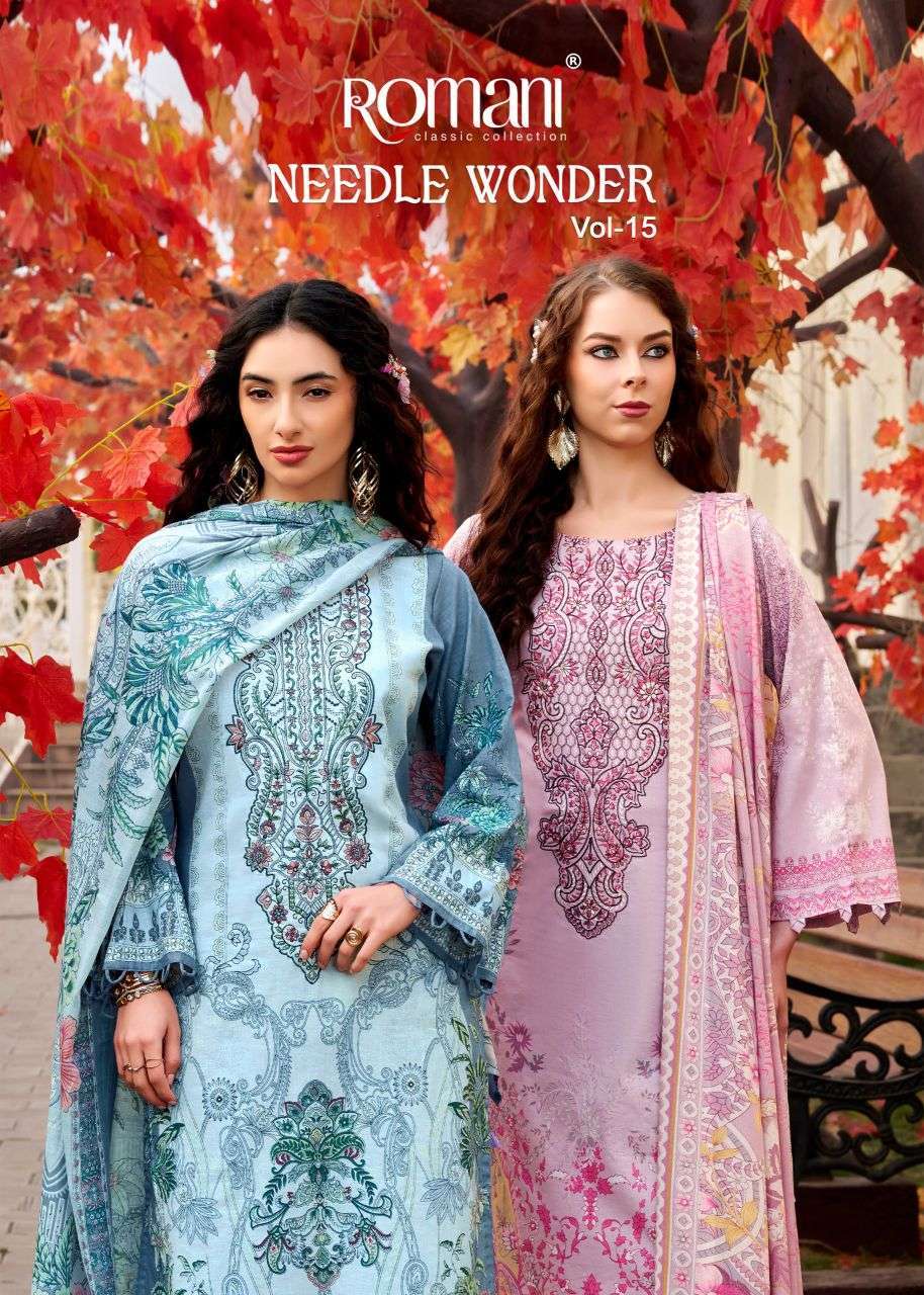 ROMANI NEEDLE WONDER VOL 15 SOFT COTTON EMBROIDERD SALWER KAMEEZ BEST RATE 