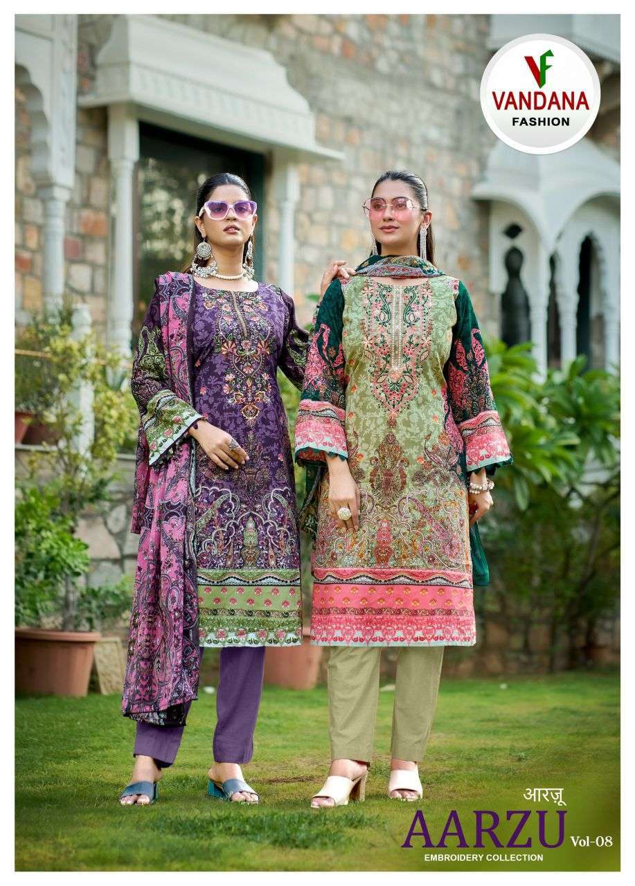 VANDANA FASHION AARZU VOL 8 SOFT COTTON FANCY WORK SALWER KAMEEZ BEST RATE 