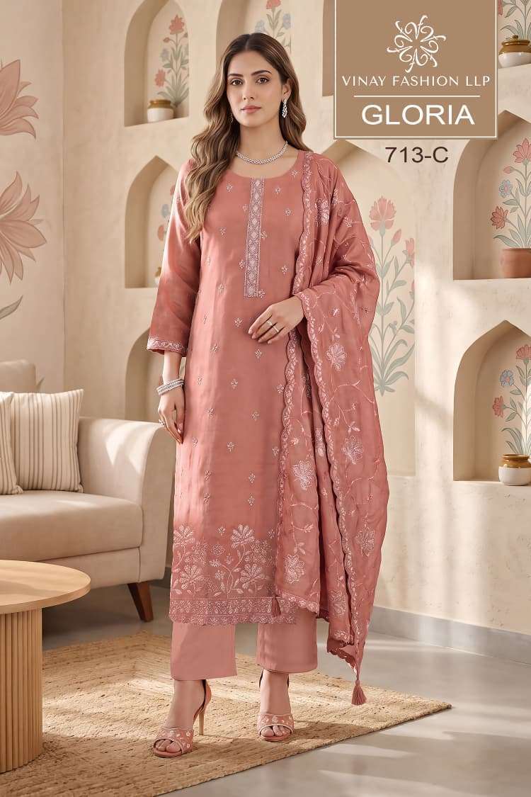 VINAY FASHION KULEESH GLORIAA DESIGNER SILK LATEST SUIT CATALOGUE WHOLESALER 