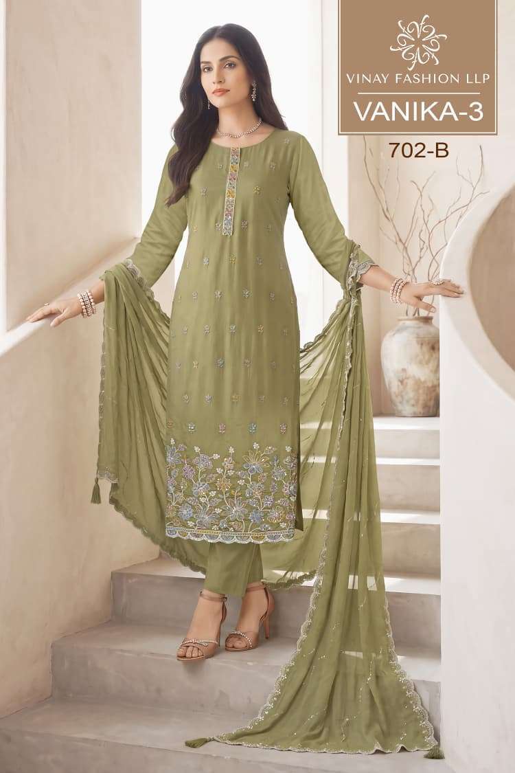 VINAY FASHION KULESSH VANIKA 3 DESIGNER CHANDERI SUIT WHOLESALER 2026