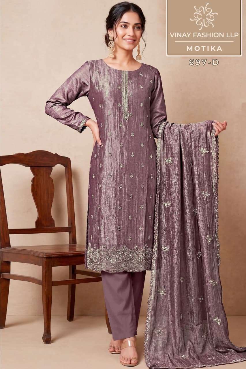 VINAY FASHION MOTIKA HEAVY BEADS WORK CRUSH SILK DESIGNER SALWER KAMEEZ BEST RATE 